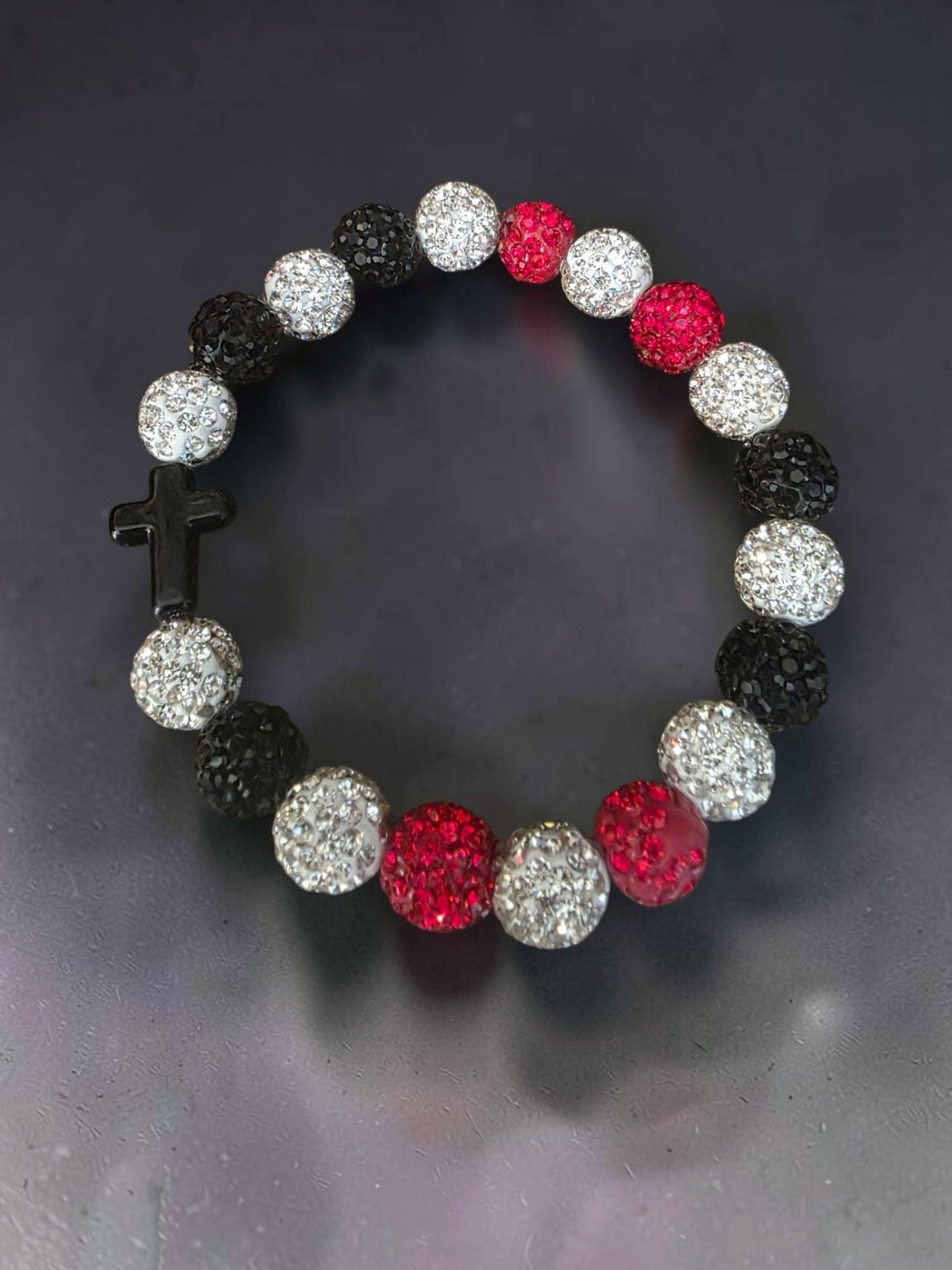 Crystal Rhinestone Cross Beaded Bracelet Red 4