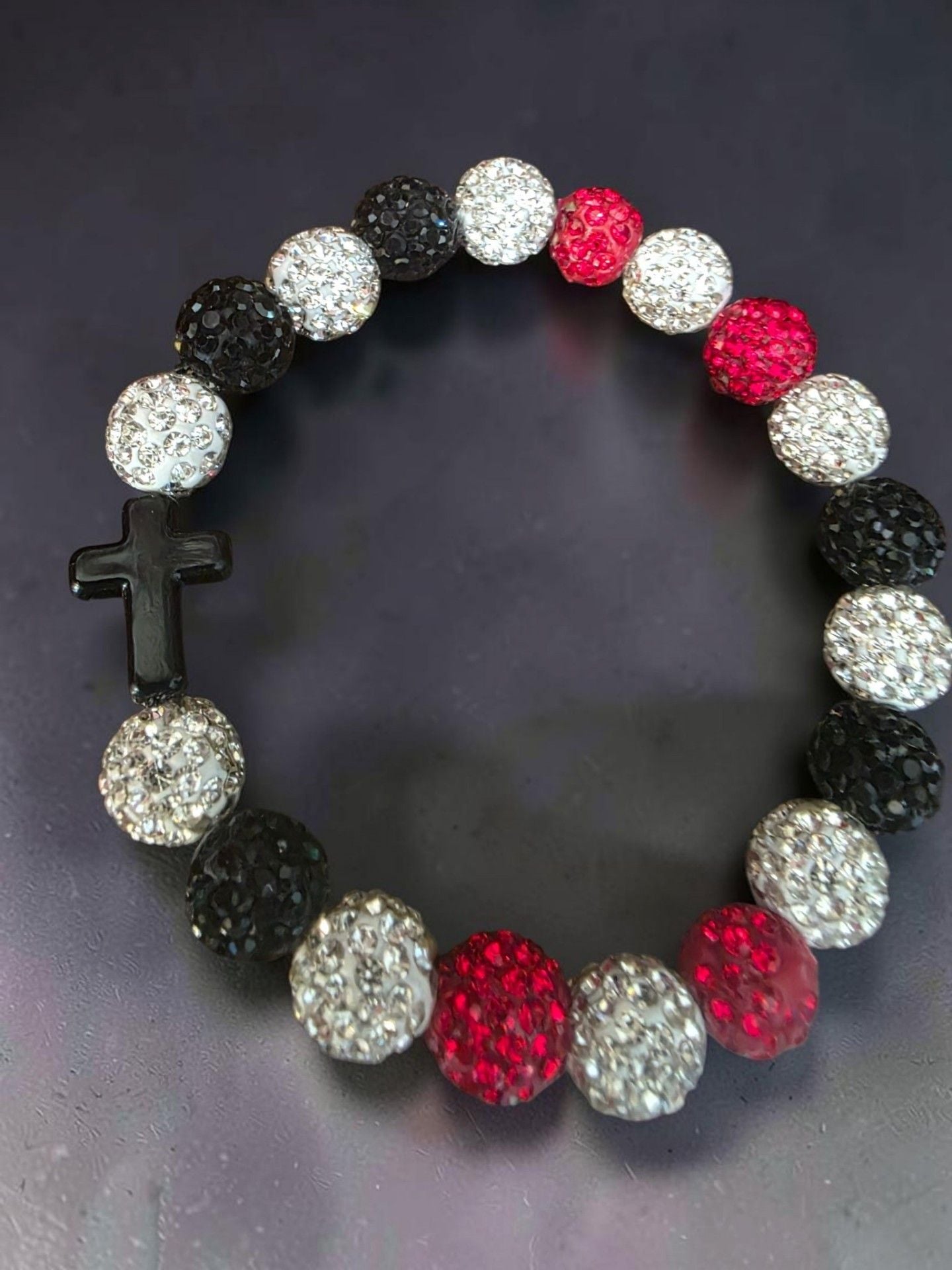 Crystal Rhinestone Cross Beaded Bracelet Red 5