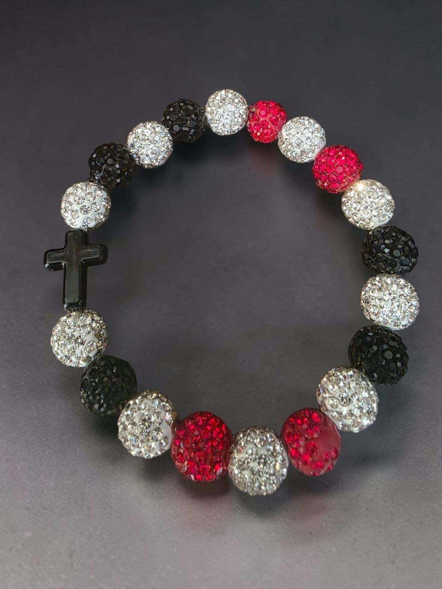 Crystal Rhinestone Cross Beaded Bracelet Red 7