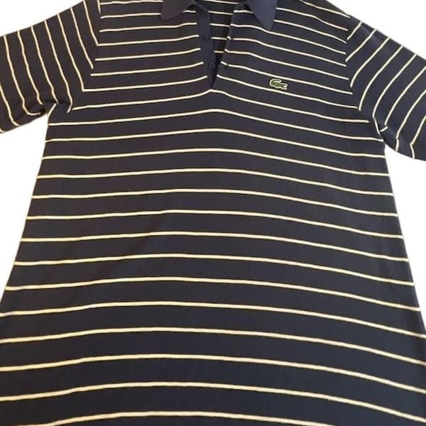 IZOD Lacoste Striped Polo Shirt Size L Navy Blue White Vintage