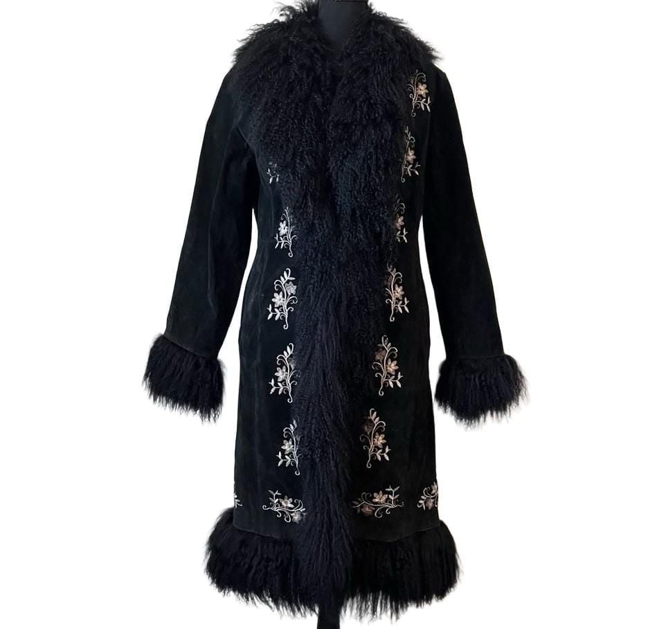 Vintage Margaret Godfrey Genuine Leather Mongolian Lamb Fur Penny Lane Coat 2