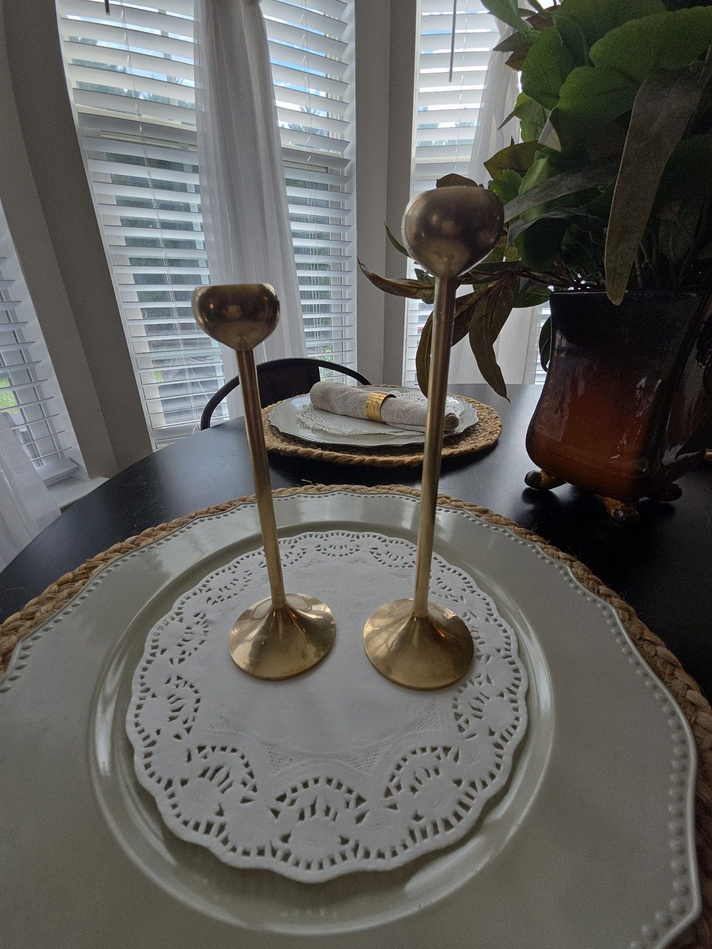 Vintage Mid Century Modern Brass Taper Candle Holders Set Of 2 1