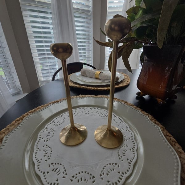 Vintage Mid Century Modern Brass Taper Candle Holders Set Of 2
