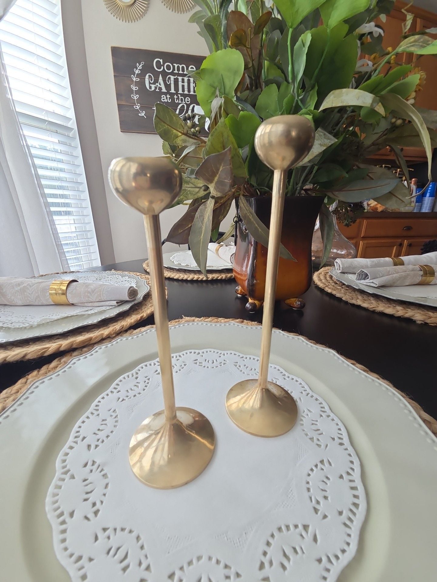 Vintage Mid Century Modern Brass Taper Candle Holders Set Of 2 2