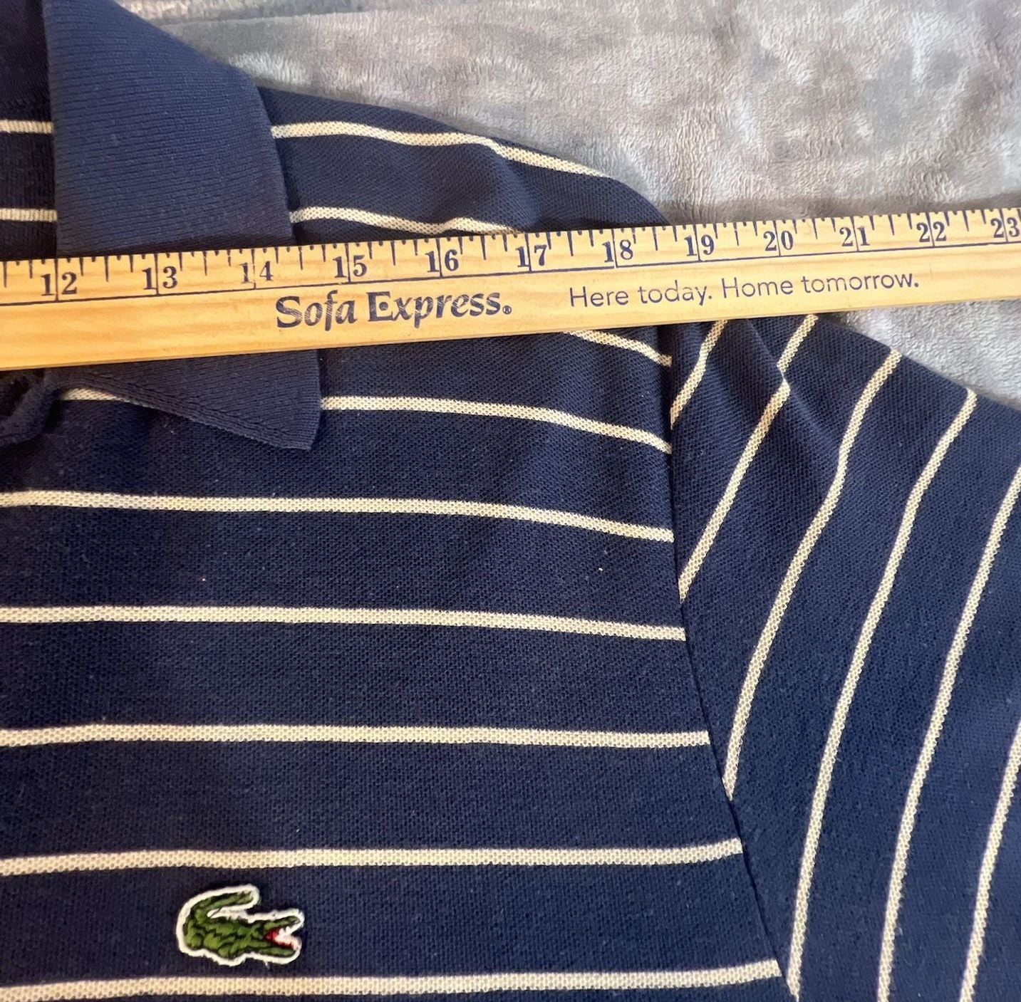 IZOD Lacoste Striped Polo Shirt Size L Navy Blue White Vintage 8