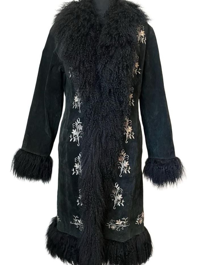 Vintage Margaret Godfrey Genuine Leather Mongolian Lamb Fur Penny Lane Coat 4