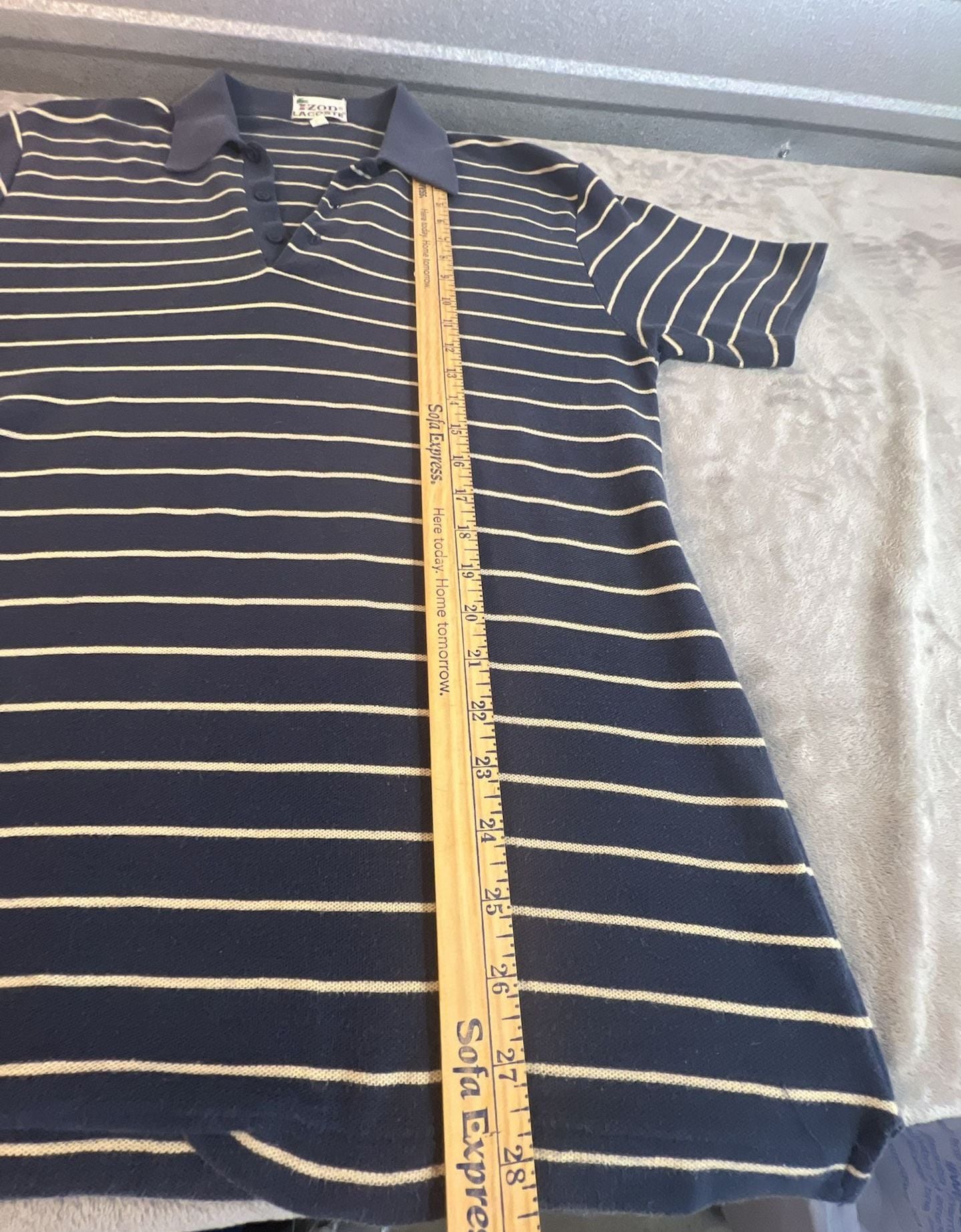 IZOD Lacoste Striped Polo Shirt Size L Navy Blue White Vintage 7
