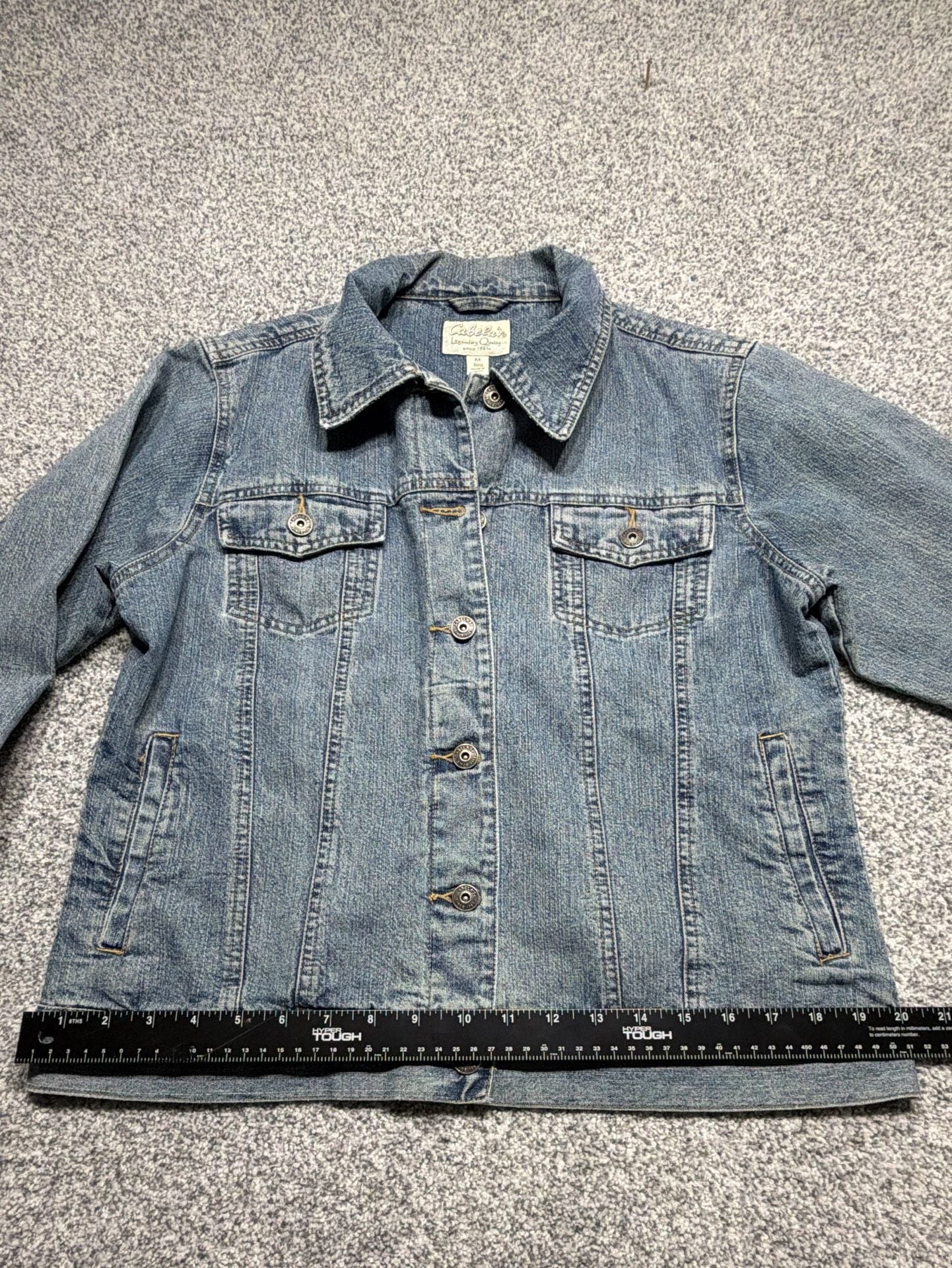 Women’s Cabella denim jean jacket size medium 100% cotton, button down 6