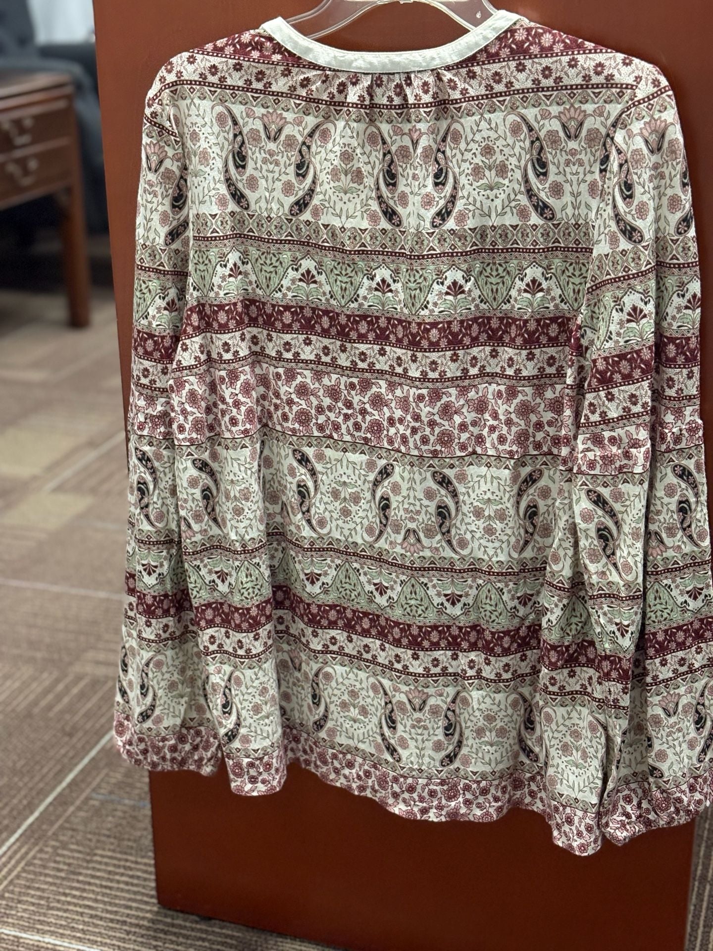 Vintage America Paisley Peasant Blouse Size L Boho Long Sleeve Tassel 5