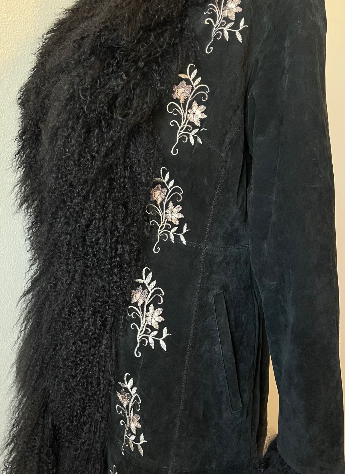 Vintage Margaret Godfrey Genuine Leather Mongolian Lamb Fur Penny Lane Coat 9