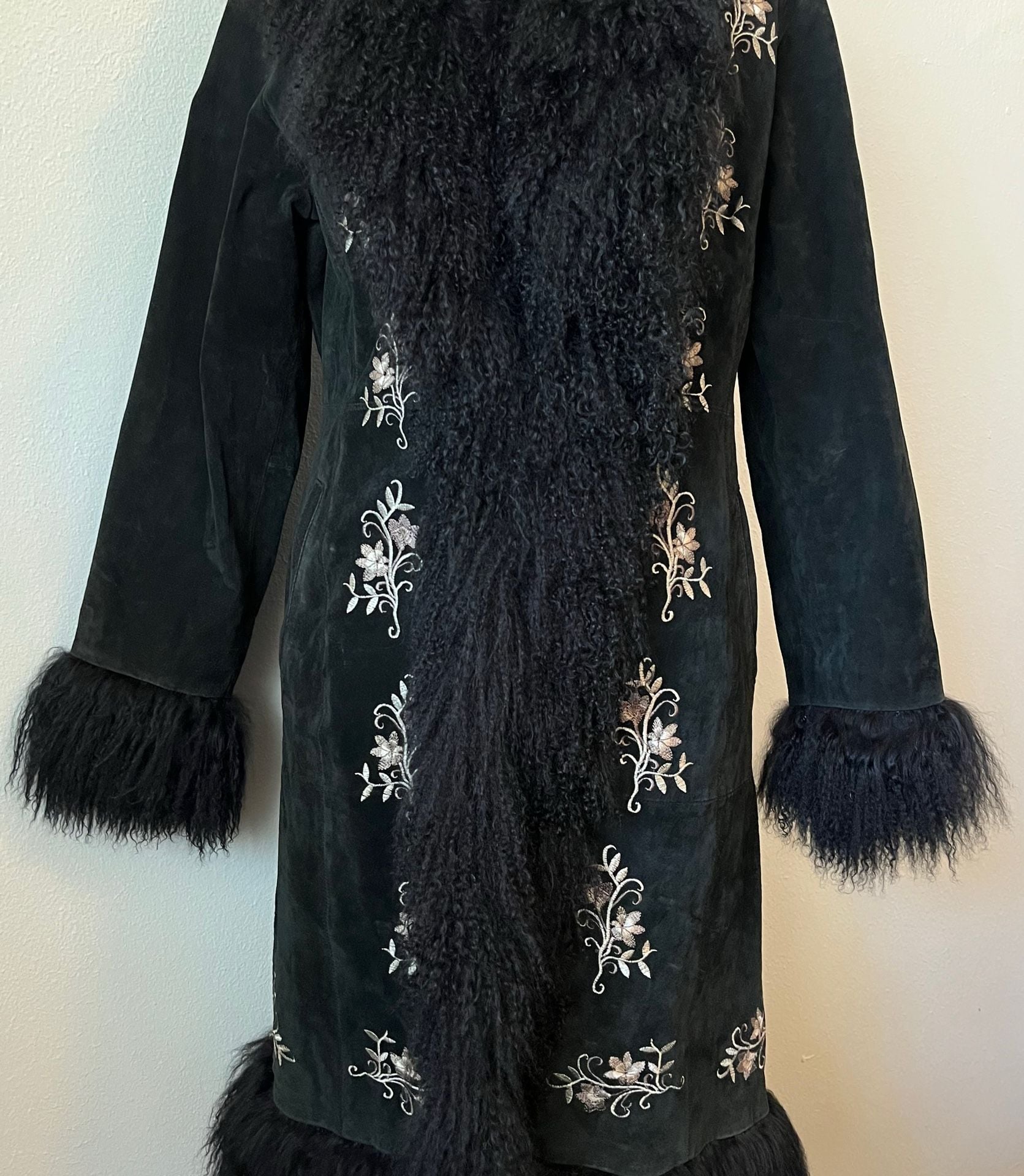 Vintage Margaret Godfrey Genuine Leather Mongolian Lamb Fur Penny Lane Coat 10