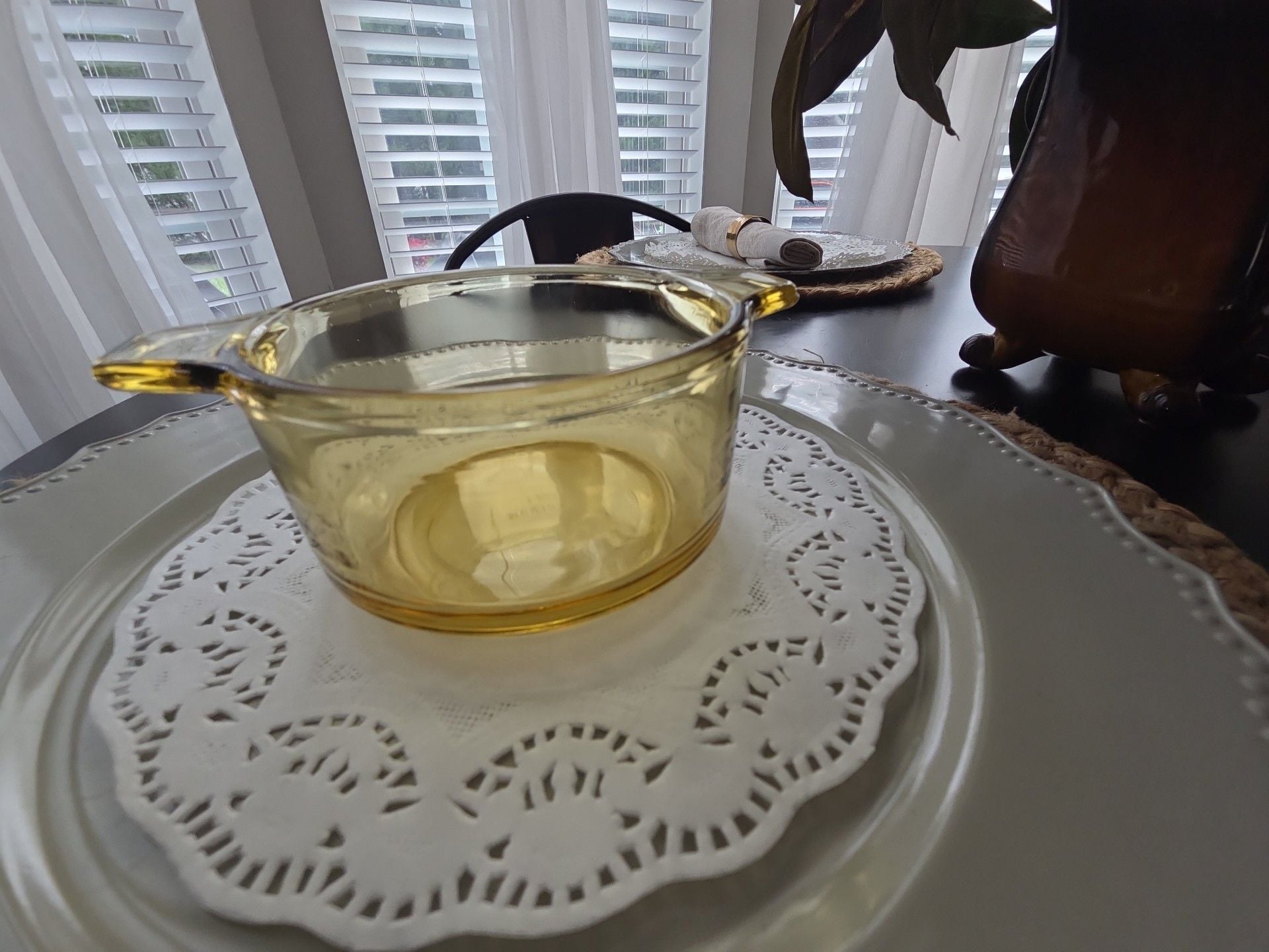 Dynaware Vintage Pyr O Rey Amber Yellow Glass Dish Souffle Baking 2