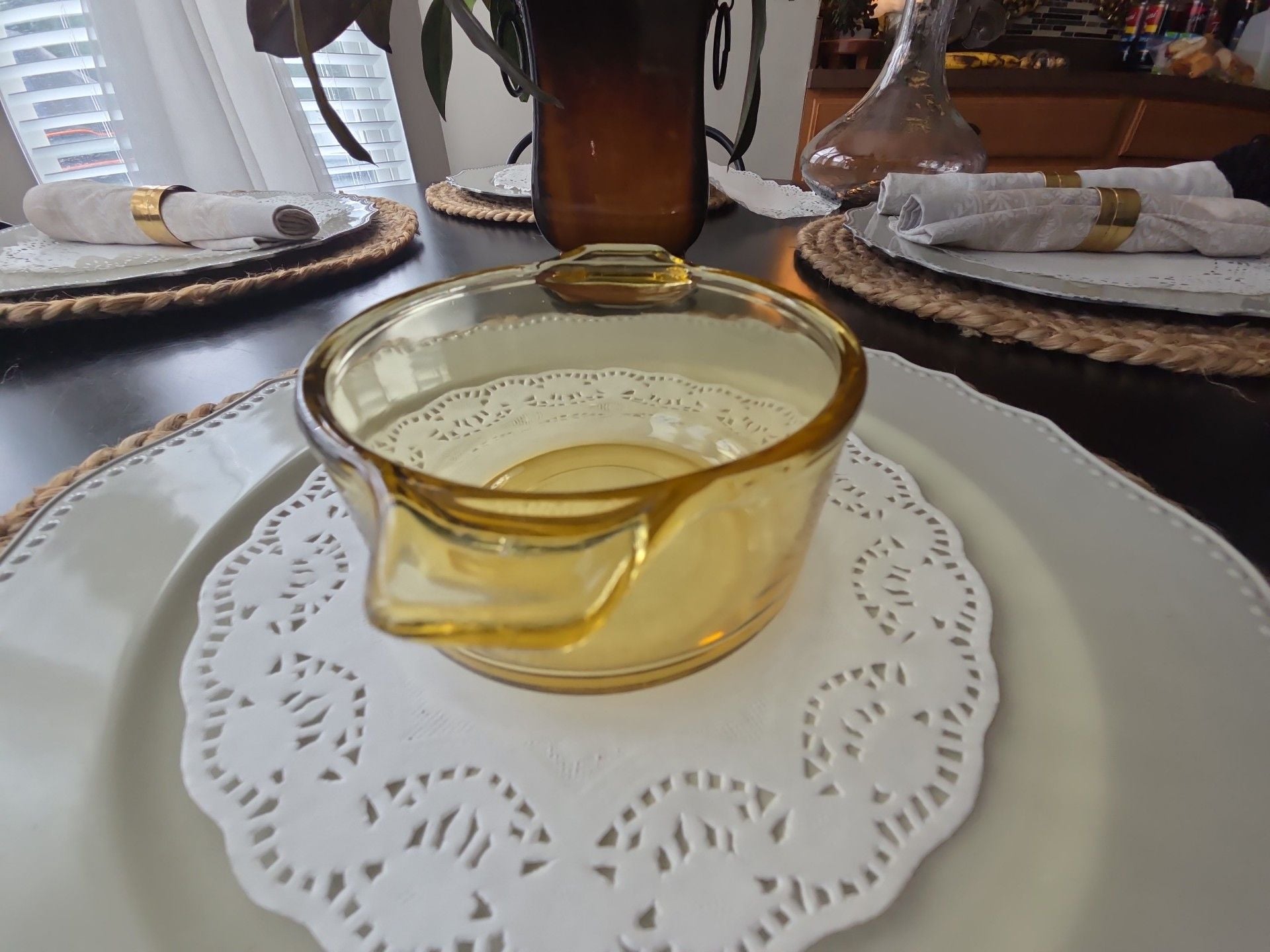 Dynaware Vintage Pyr O Rey Amber Yellow Glass Dish Souffle Baking 3