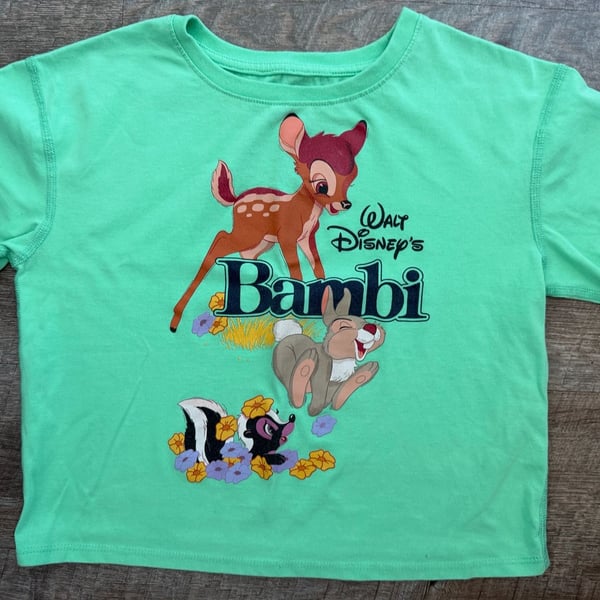 YOUTH Disney Bambi T-Shirt Size 10/12 Green Graphic Top