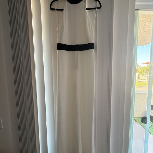 alice + olivia Cataline High Neck Wide Leg Jumpsuit Off White Black size 6
