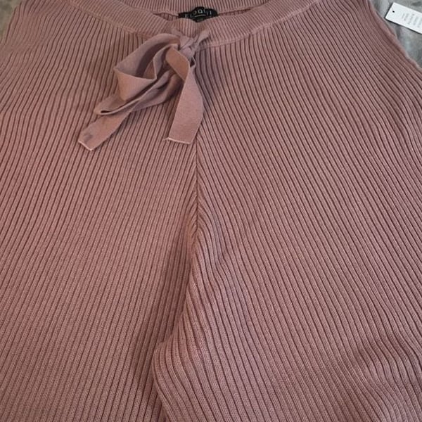 Eloquii Ribbed Knit Pants Size 26/28 Mauve Pink Wide Leg Drawstring Lounge