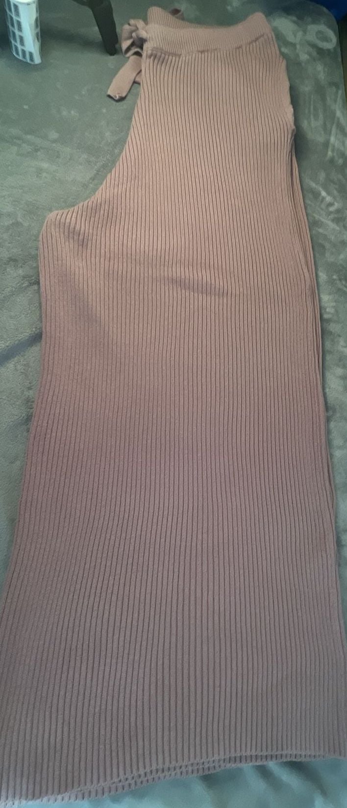 Eloquii Ribbed Knit Pants Size 26/28 Mauve Pink Wide Leg Drawstring Lounge 9