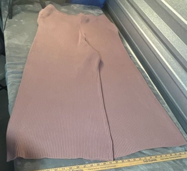 Eloquii Ribbed Knit Pants Size 26/28 Mauve Pink Wide Leg Drawstring Lounge 12