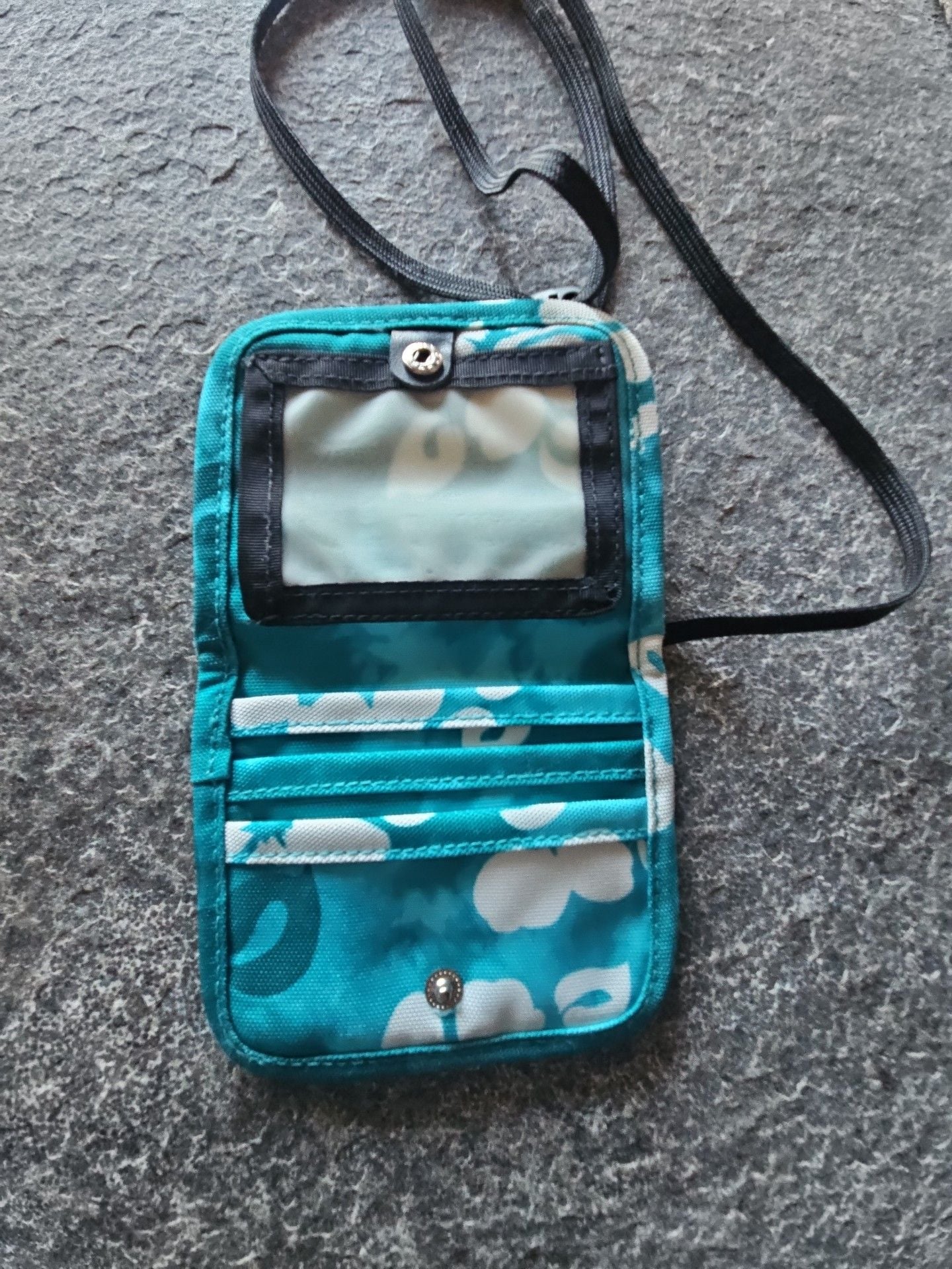 LL Bean Hawaiian Travel Neck Wallet Lanyard Zipper Snap ID Holder Blue 3