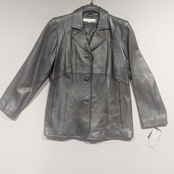 Wilsons Leather Black Genuine Leather Button Blazer Jacket 2X
