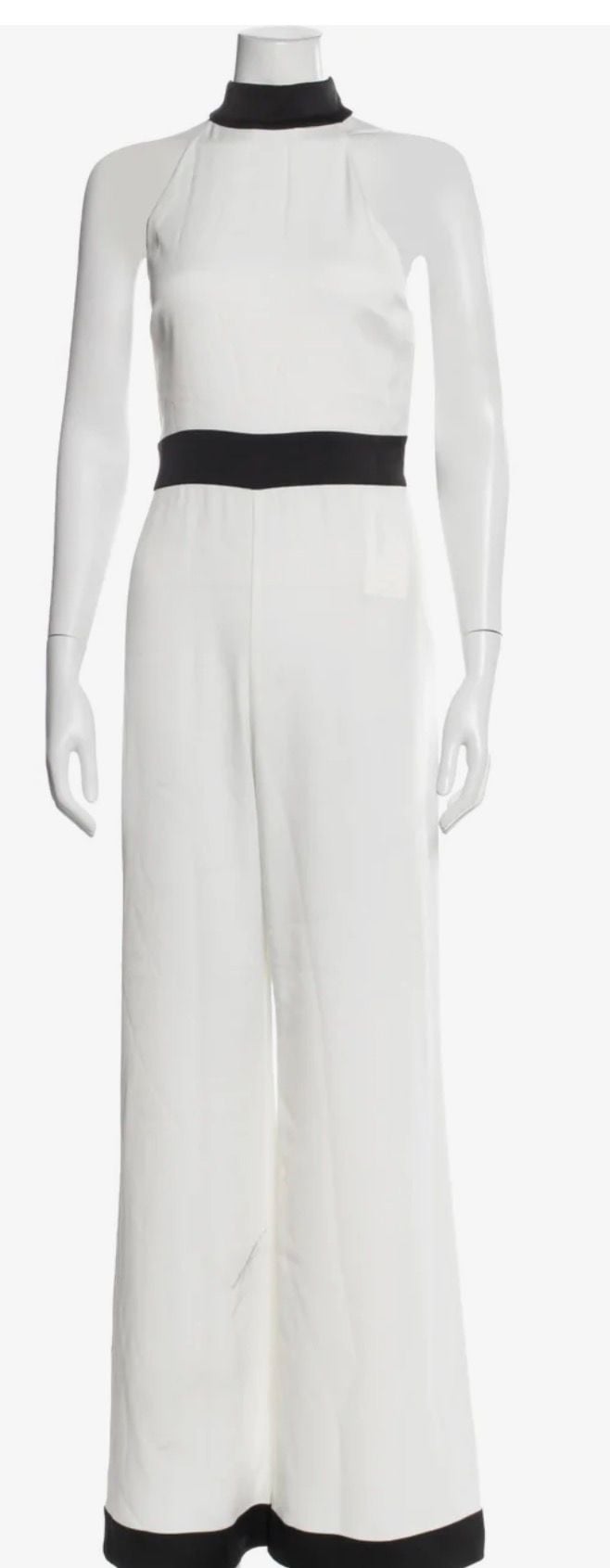 alice + olivia Cataline High Neck Wide Leg Jumpsuit Off White Black size 6 3