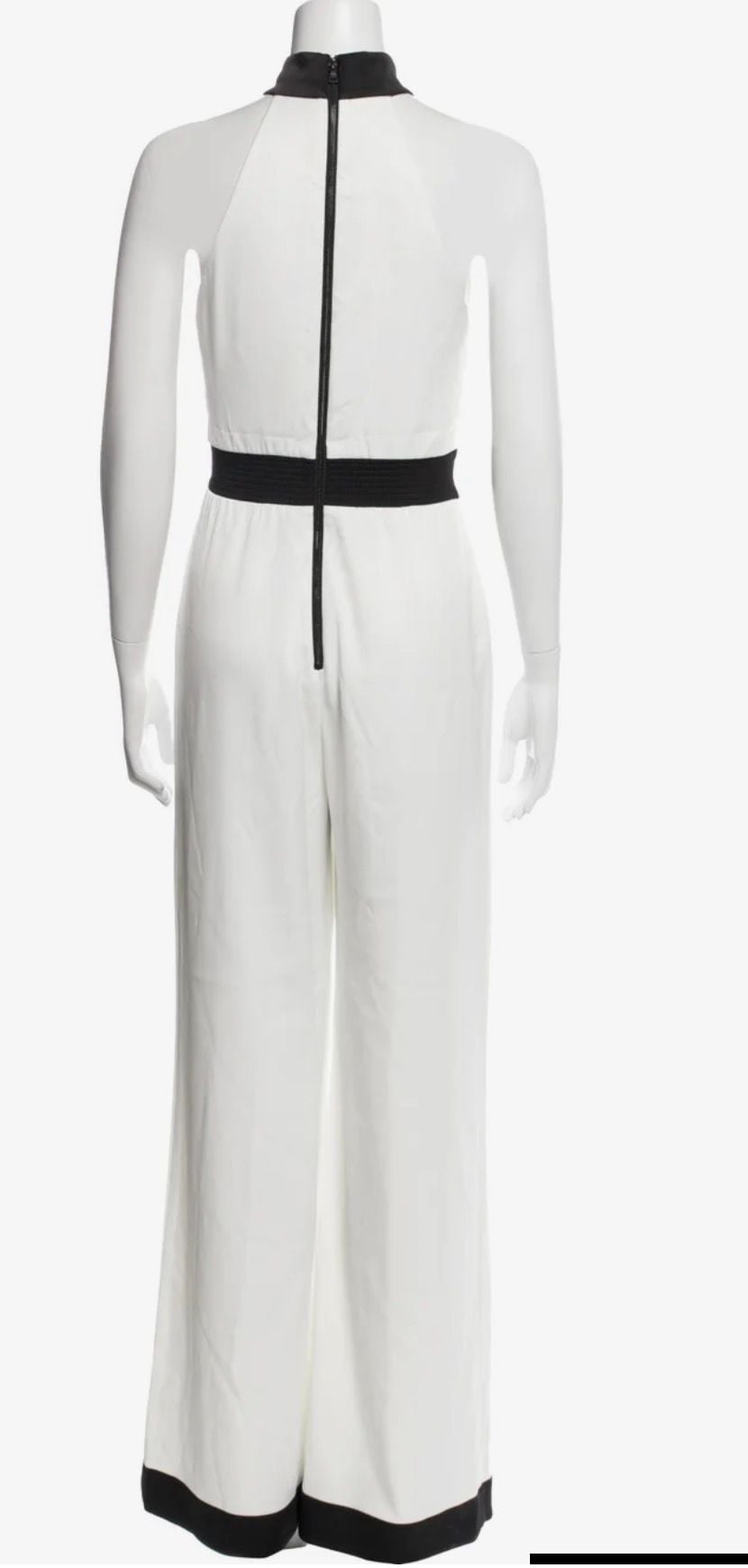 alice + olivia Cataline High Neck Wide Leg Jumpsuit Off White Black size 6 4