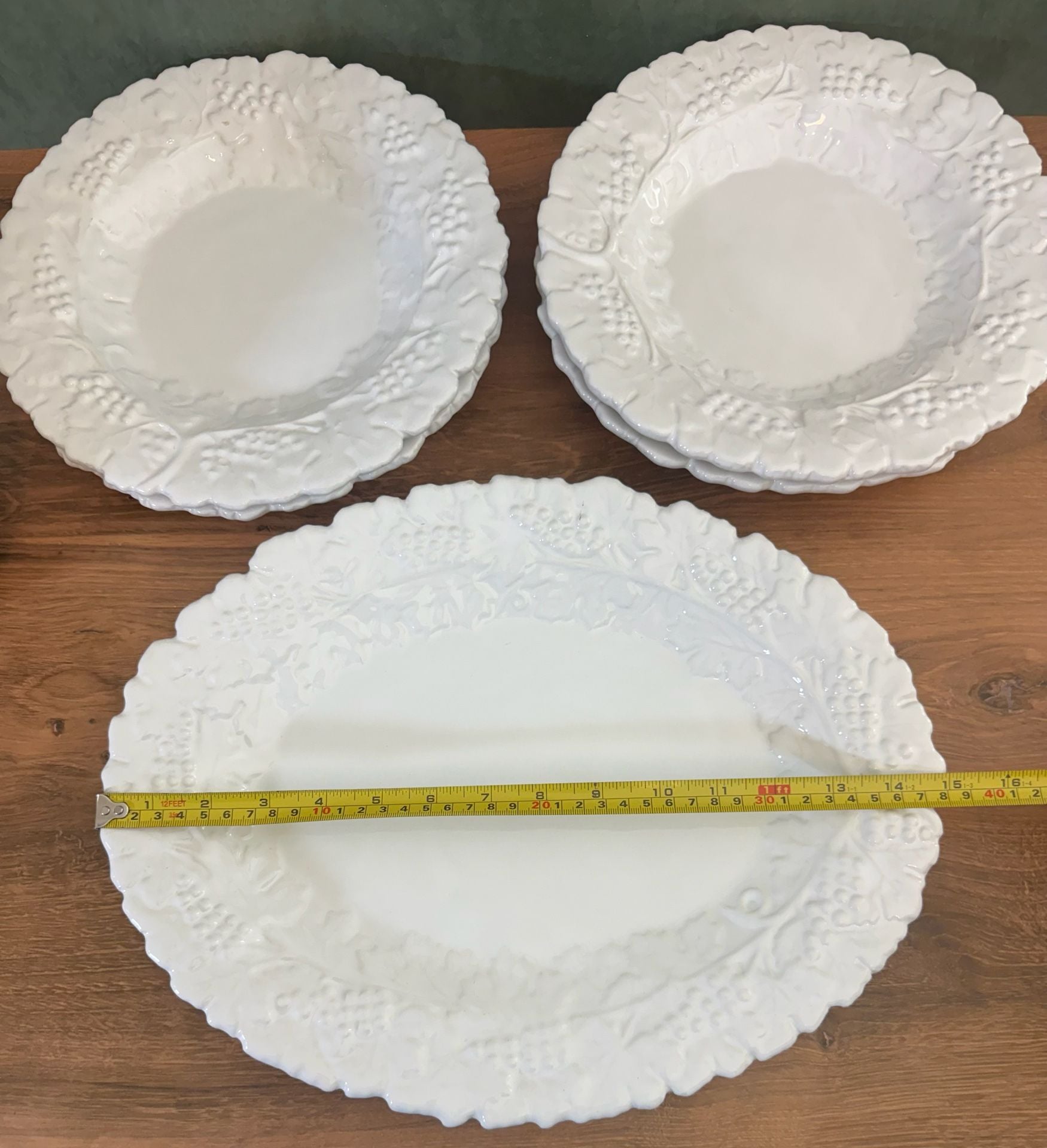 Vintage Italian Embossed White Grape Leaf Dinnerware Set 5