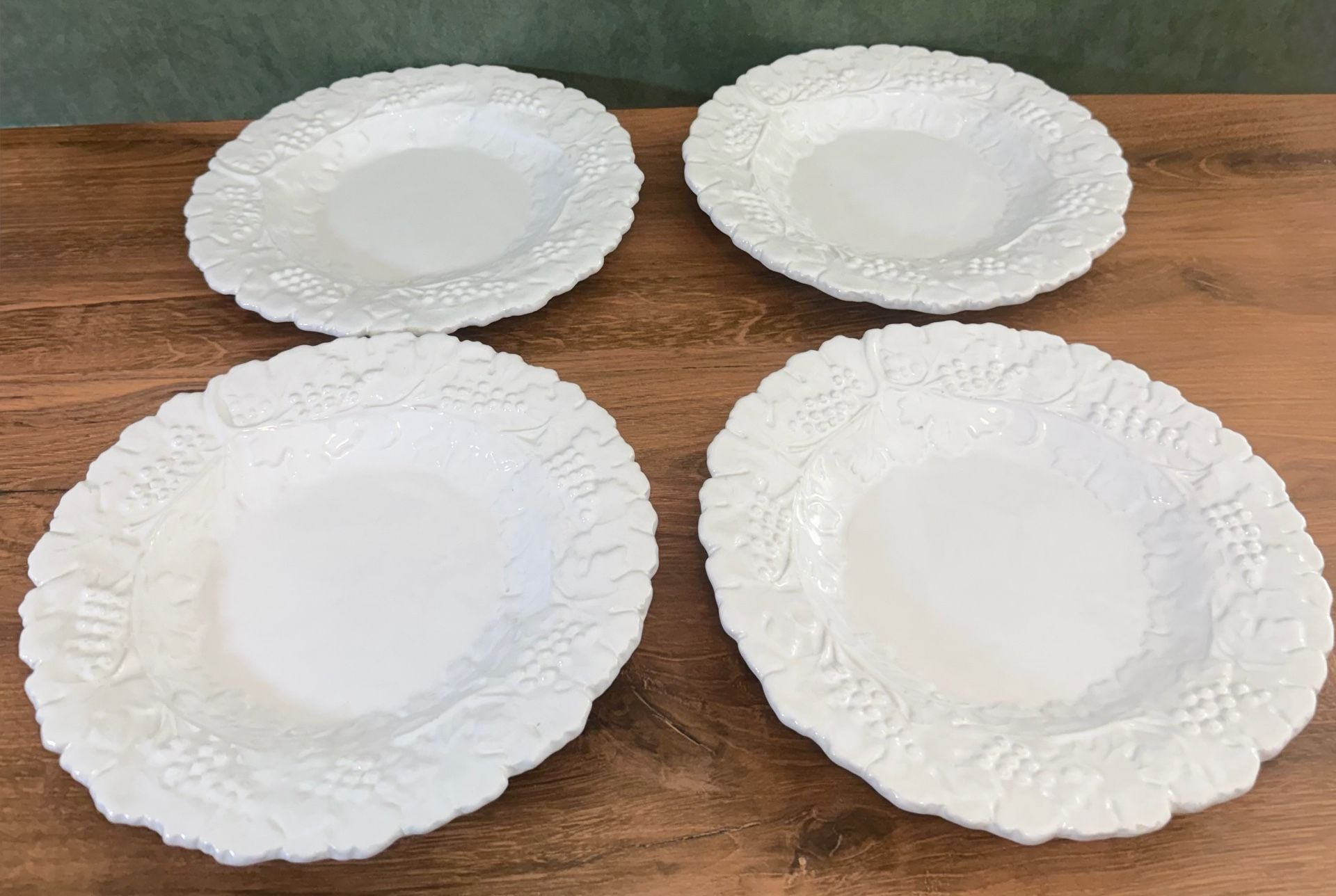 Vintage Italian Embossed White Grape Leaf Dinnerware Set 6