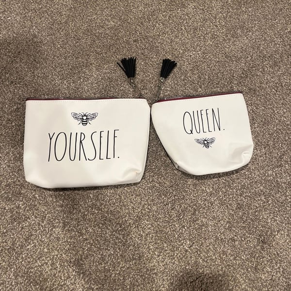Rae Dunn Cosmetic Bags Set Bee Yourself Queen Bee