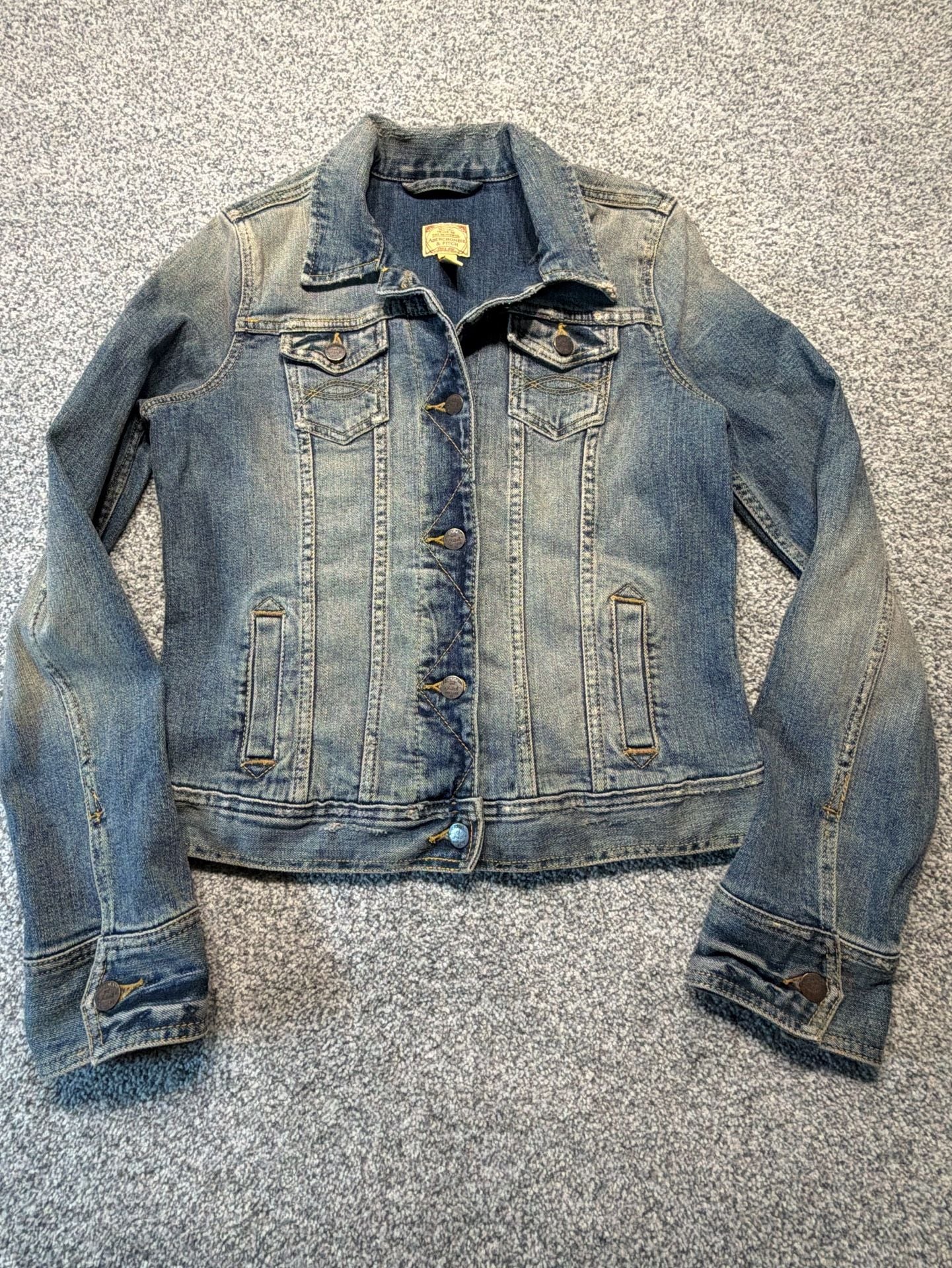 Abercrombie & Fitch Blue Denim Jean Jacket Size L Vintage Distressed Trucker 2