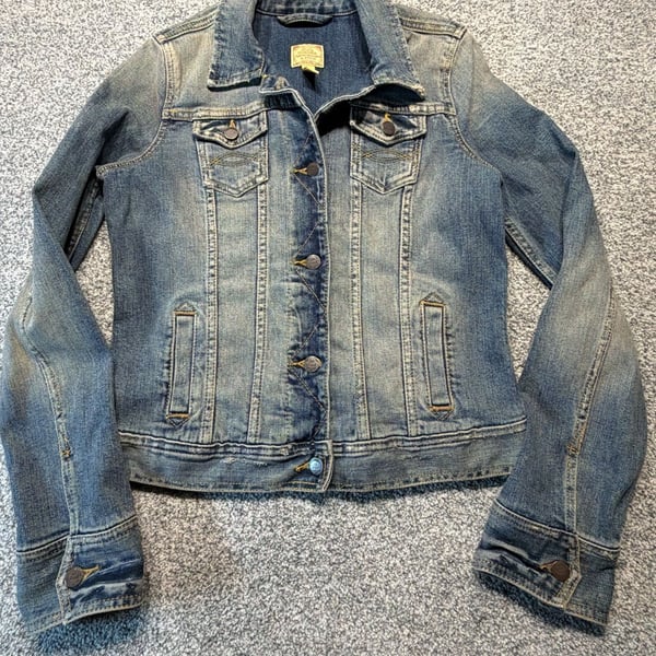 Abercrombie & Fitch Blue Denim Jean Jacket Size L Vintage Distressed Trucker