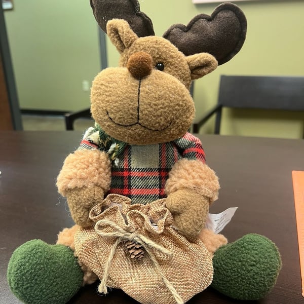 Christmas Plush Reindeer Holding Burlap Gift Bag Toy