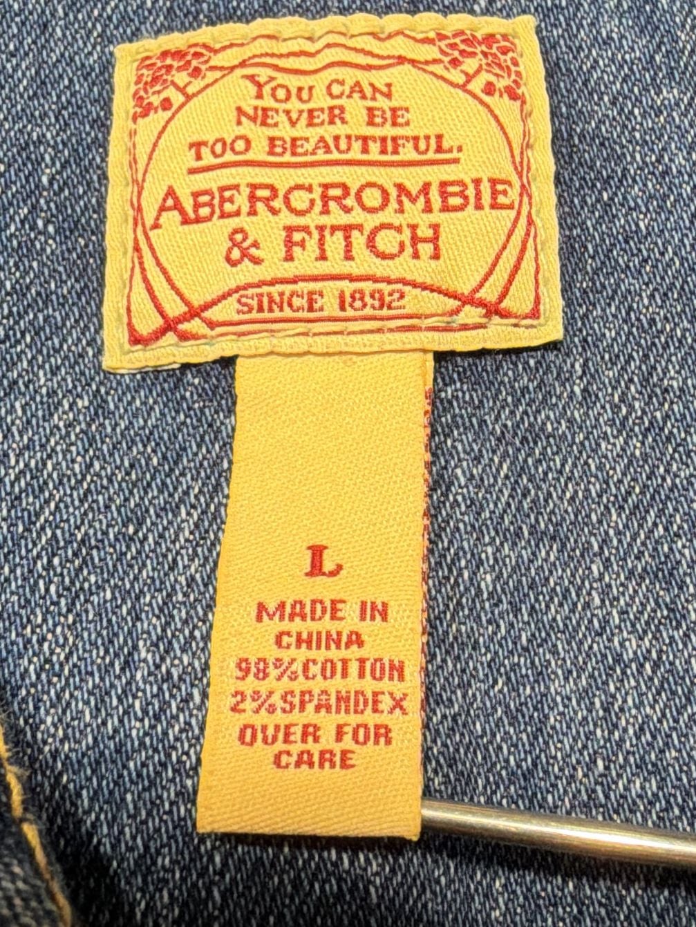 Abercrombie & Fitch Blue Denim Jean Jacket Size L Vintage Distressed Trucker 3