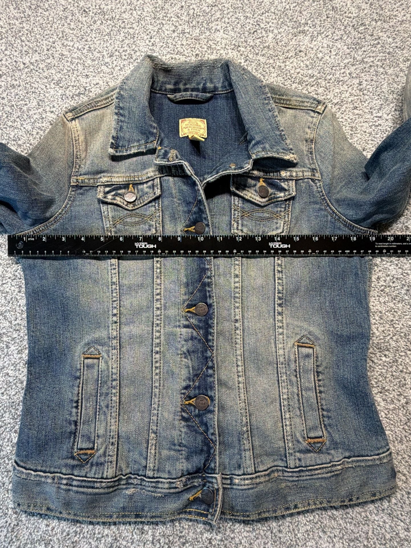 Abercrombie & Fitch Blue Denim Jean Jacket Size L Vintage Distressed Trucker 5