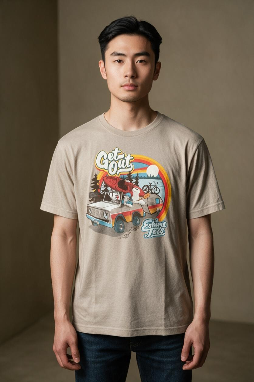 Eskimo Joe's Get Out Retro Camper T-Shirt Tan 3