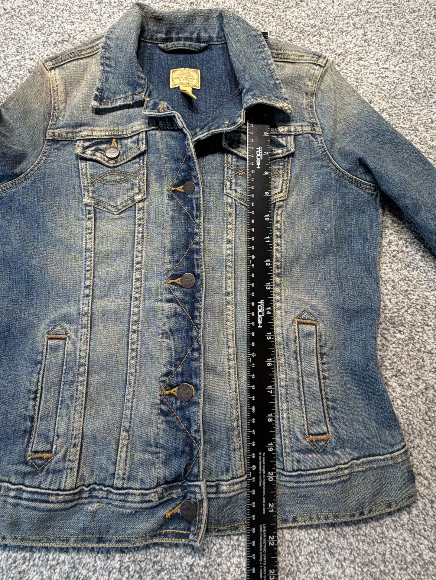 Abercrombie & Fitch Blue Denim Jean Jacket Size L Vintage Distressed Trucker 7