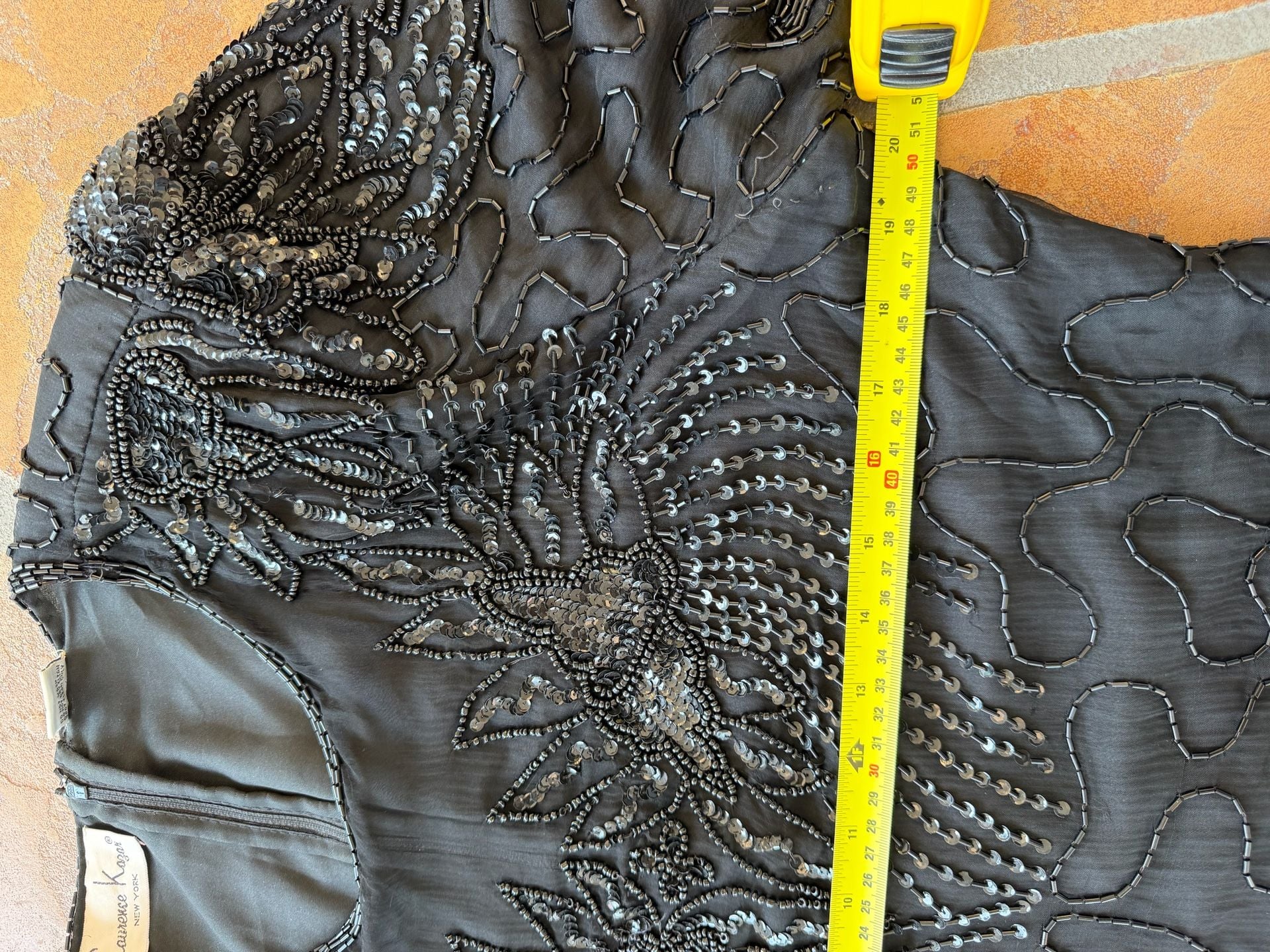 VTG 80s Laurence Kazar Beaded Silk Dress PXL Black Short Sleeve Midi Party 9