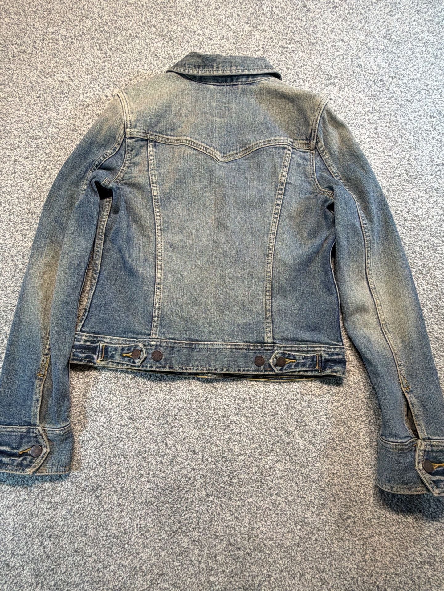 Abercrombie & Fitch Blue Denim Jean Jacket Size L Vintage Distressed Trucker 9