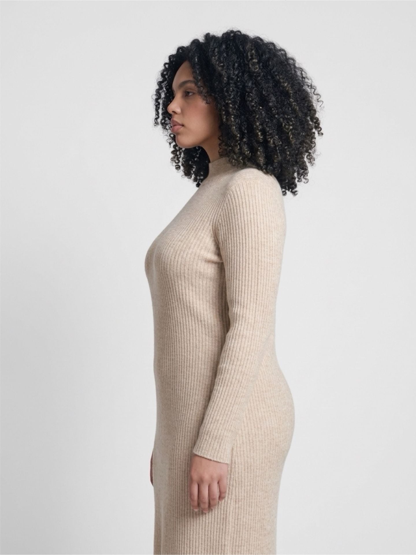 Clovkis Ribbed Sweater Dress Size XL Beige Long Sleeve Midi 3