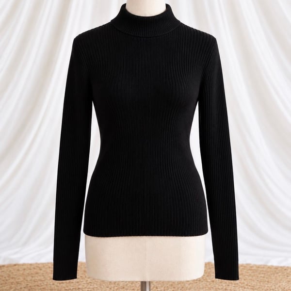 Lauren Ralph Lauren Petite Black 100% Cotton Ribbed Turtleneck Sweater PM