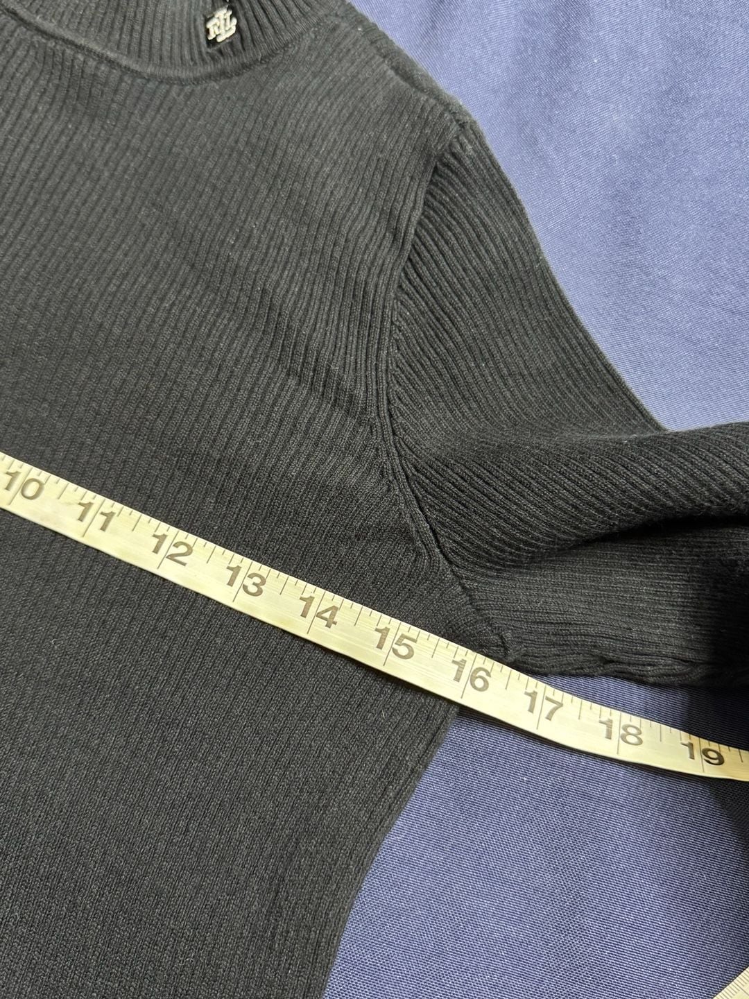 Lauren Ralph Lauren Petite Black 100% Cotton Ribbed Turtleneck Sweater PM 8