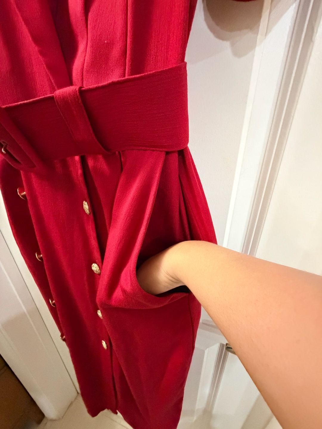 Vintage Blazer Dress Size 14 Red Double Breasted Belted Midi 9