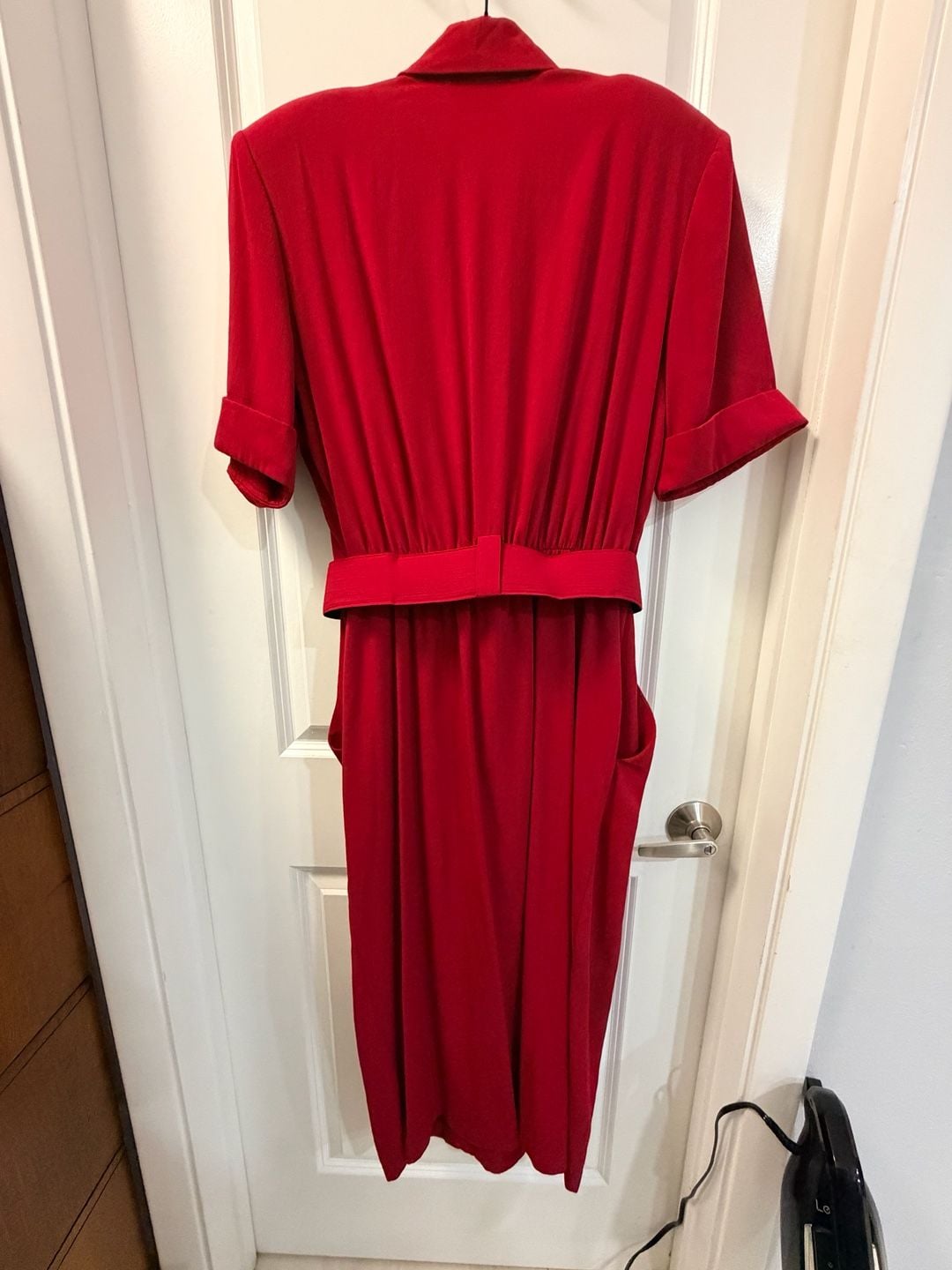 Vintage Blazer Dress Size 14 Red Double Breasted Belted Midi 10