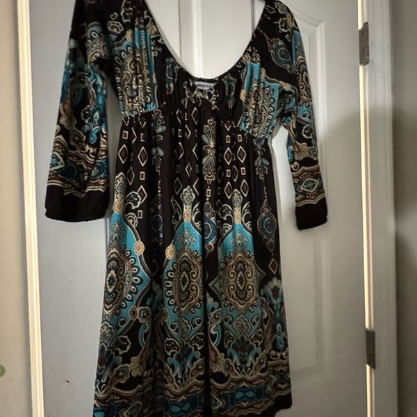 Bailey Blue Paisley Dress Size M Blue Brown Boho Mini