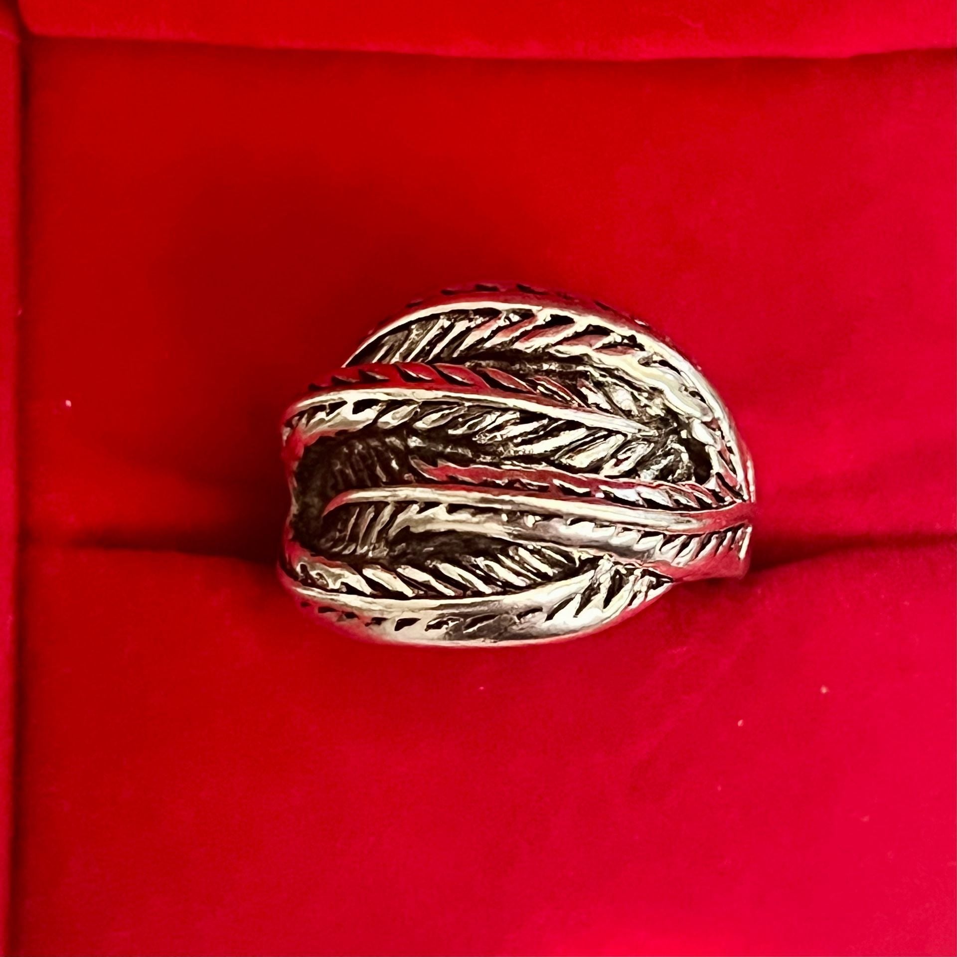 Vintage Feather Wrap Silver Titanium Steel Open Statement Ring Size 8 2