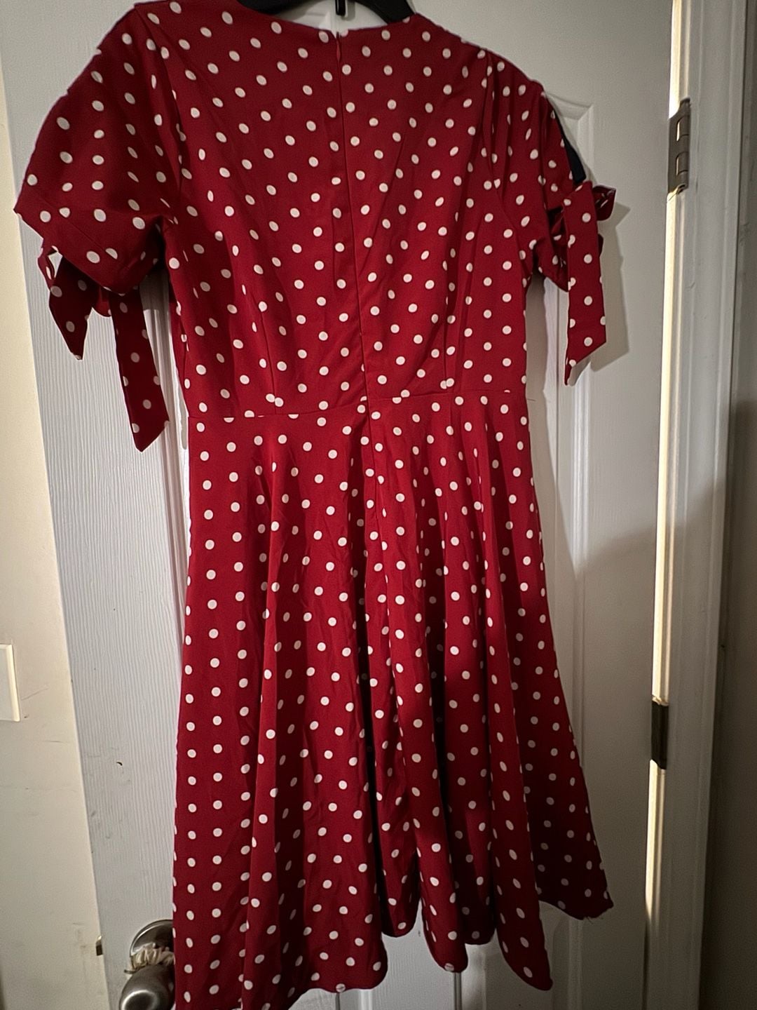 Davi & Dani Polka Dot Dress Size L Red White Tie Sleeve 3