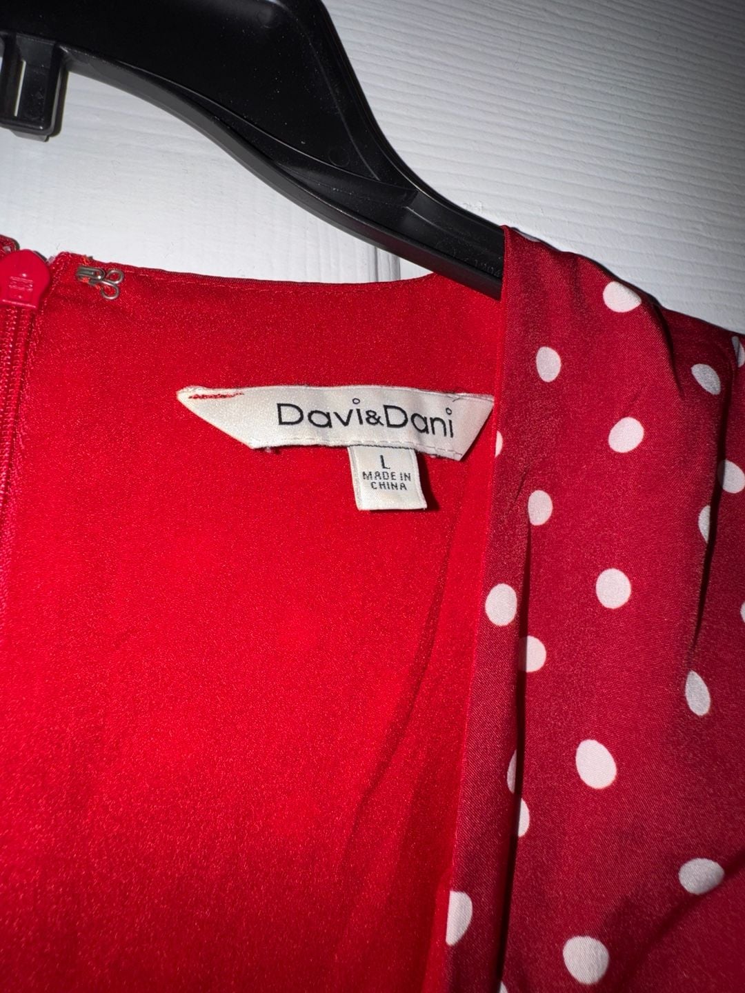 Davi & Dani Polka Dot Dress Size L Red White Tie Sleeve 4