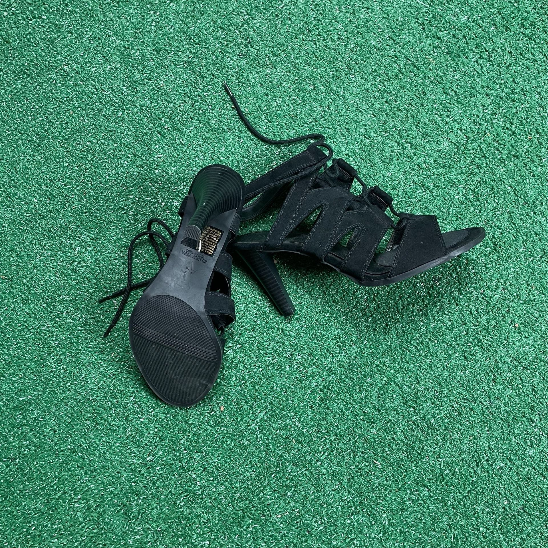 Simply Vera Vera Wang Lace Up Heels Size 8.5 Black Open Toe 5