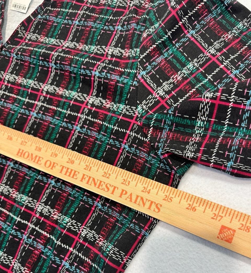 Karen Scott 3X Plaid Henley Top 3/4 Sleeve Cotton Blend NWT Black Multicolor 5