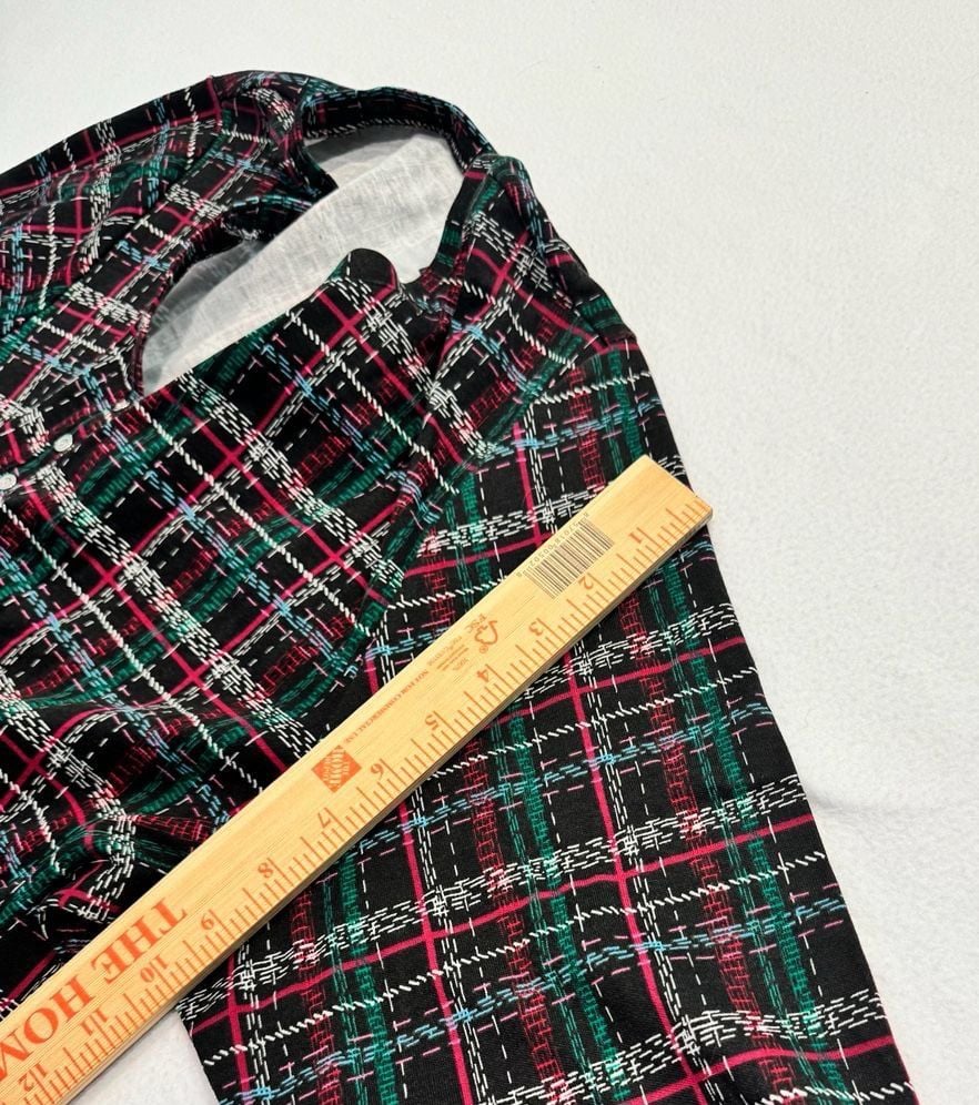 Karen Scott 3X Plaid Henley Top 3/4 Sleeve Cotton Blend NWT Black Multicolor 7